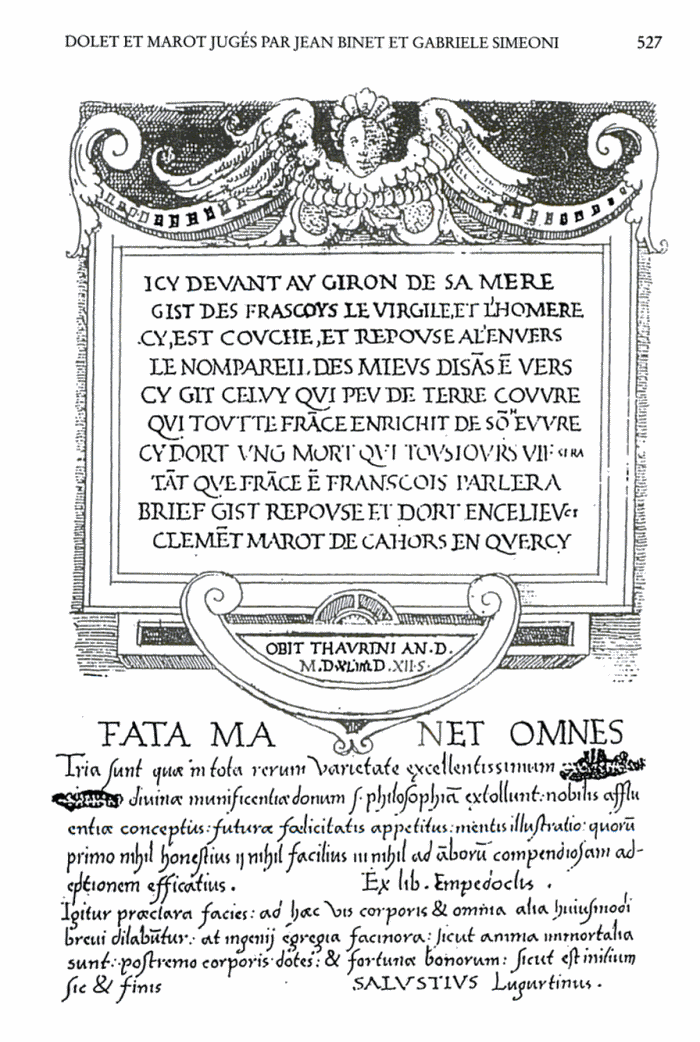 page from Audeberts diary with Marots epitaph